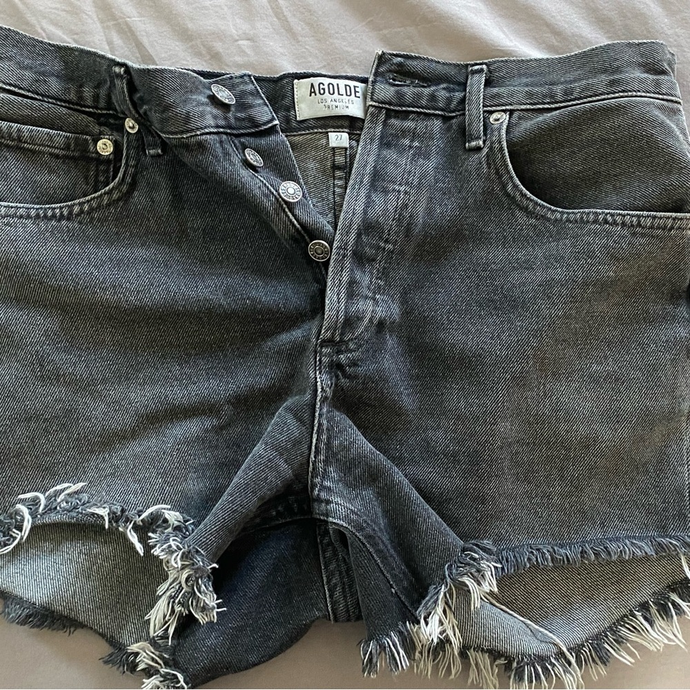 Agolde Black Button Up Jean Shorts